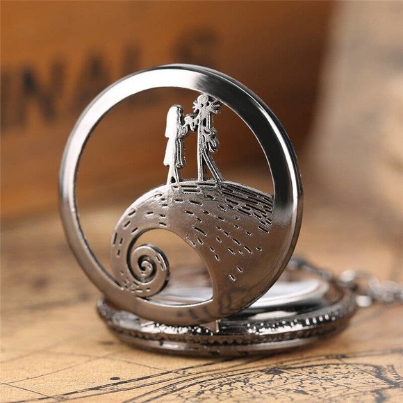 Nightmare Before Christmas Pocket Watch NEW Black Jack Skellington Tim Burton - Picture 3 of 6
